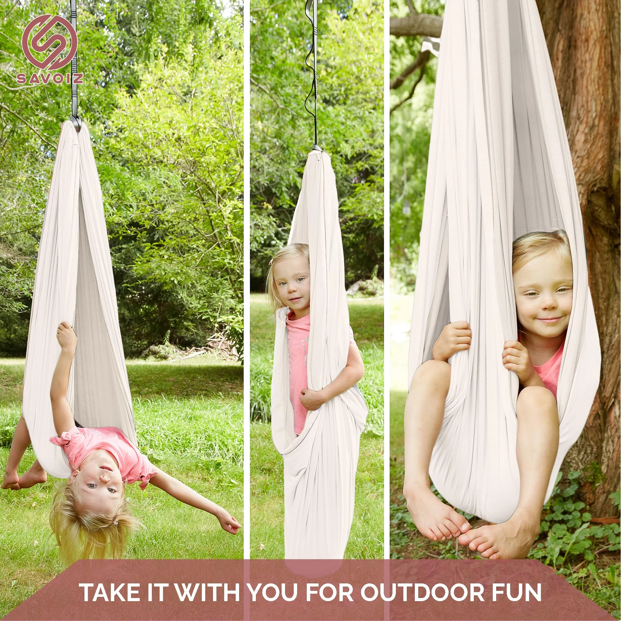 SAVOIZ Sensory Swing - Therapy Hammock Autism, ADHD, Aspergers - Double Layer Reversible (Off White) - Hardware Included