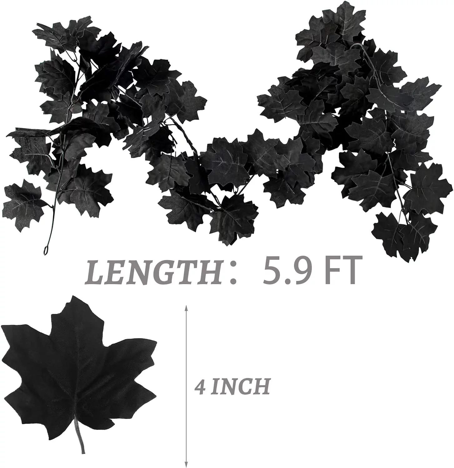2PCS Black Maple Leaf Garland, Artificial Hanging Fall Leave Maple Vines, Fall Floral Garlands Thanksgiving Decor for Home Wedding Party Fireplace Wall Decorations