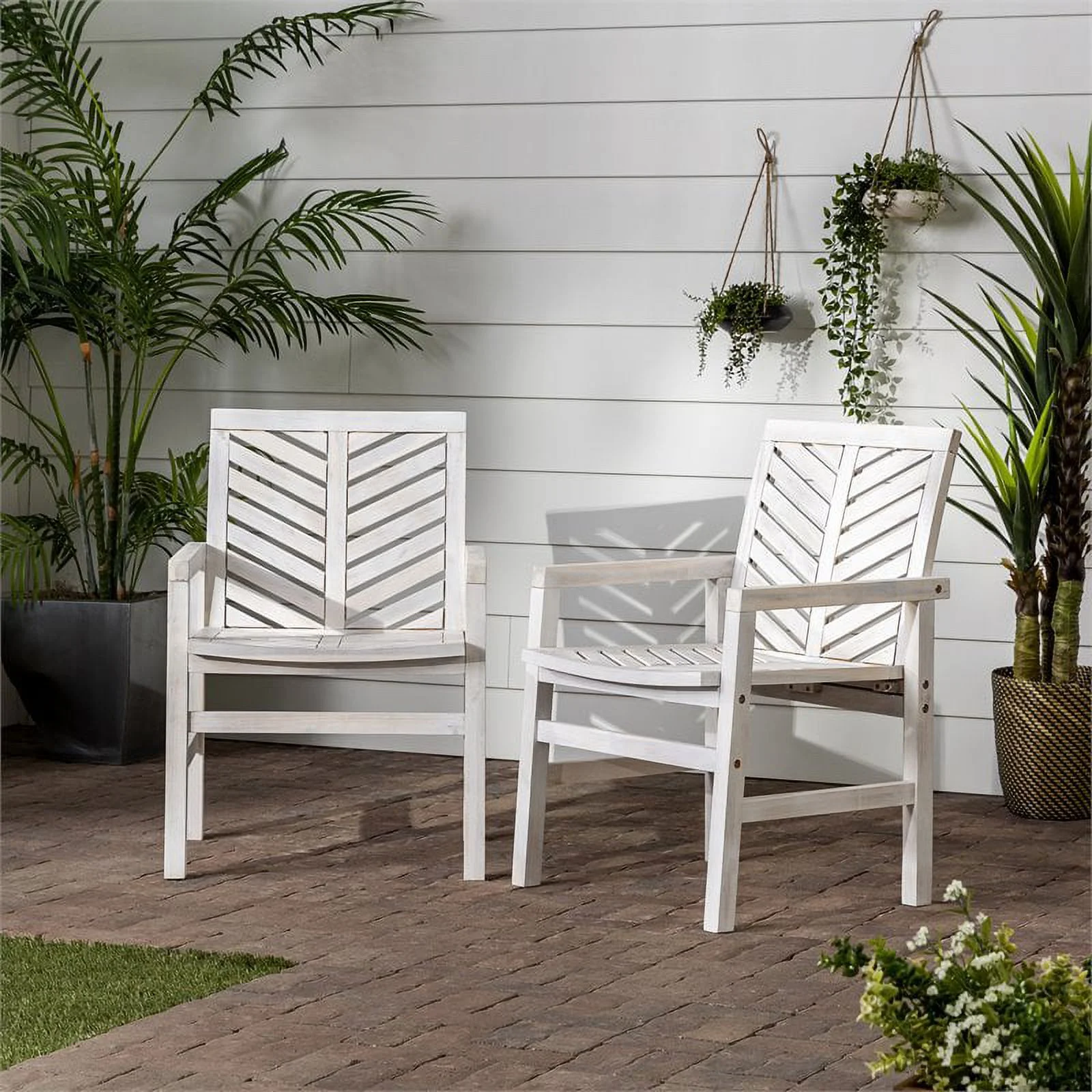 Afuera Living Vincent Solid Wood Patio Chair in White Wash (Set of 2)