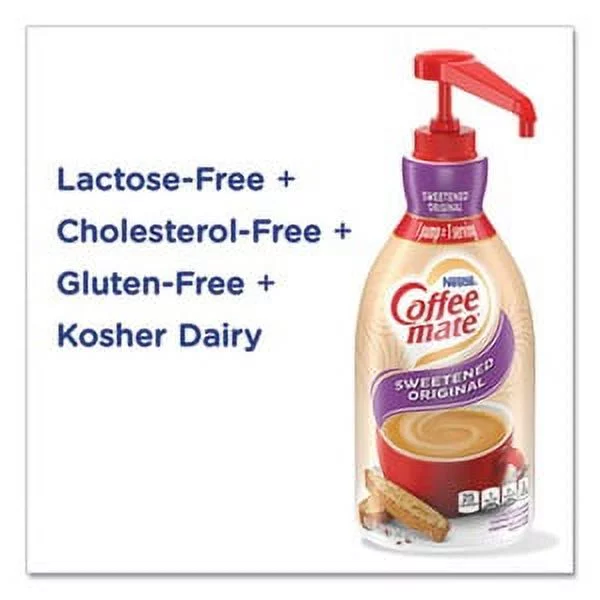 Coffee-Mate 12039938 Liquid Coffee Creamer, Sweetened Original, 1.5 Liter Pump Bottle (2/Carton)