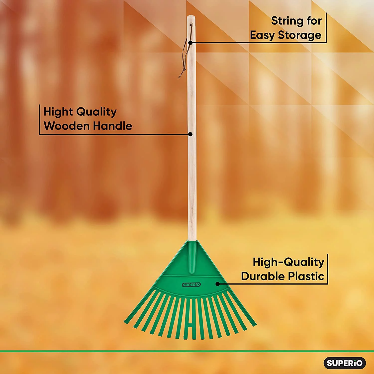 Pack of 2 Kids Rake with Hardwood Handle, Durable Plastic Head to Sweep Leaves in Lawn and Tidying Up The Garden, 34