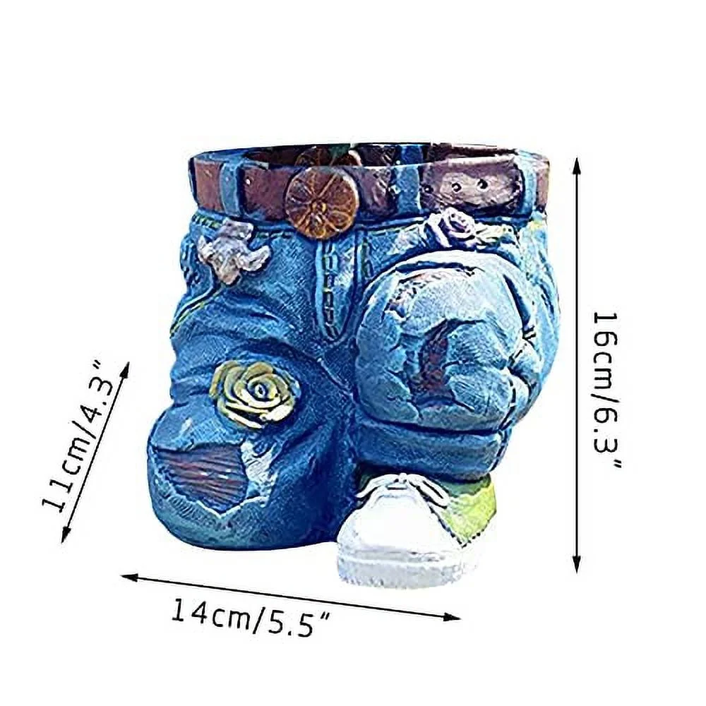 Creative Denim Pants Resin Flower Pot, Flower Planting Pots, Indoor Garden Planters, Planters for Outdoor Plants, Cute Planters, Decorative Resin DIY Flower Pots for Home Lawn Yard Outside Decor (B)