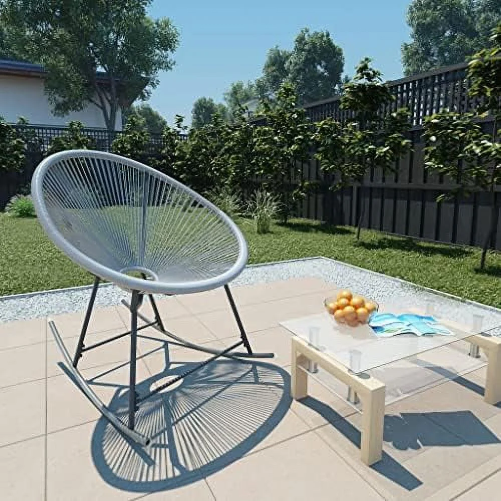 QUGDXVBN Outdoor Rocking  Chair - Weather-Resistant Gray Poly Rattan Chair with Powder-Coated Steel Frame - Comfortable Seating for Patio and Garden Use