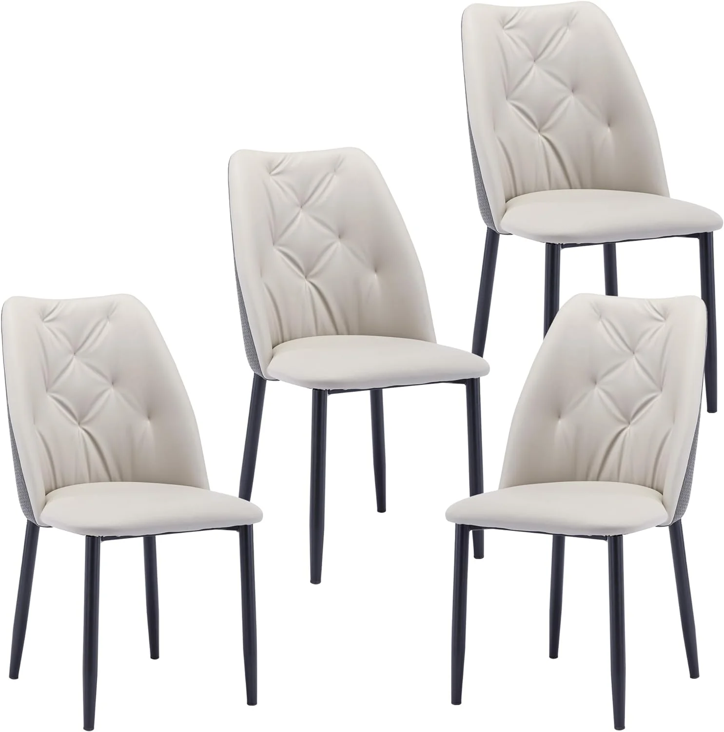 YANRUI PU Leather Dining Room Chairs Beige Modern with Iron Metal Black Plated Legs and Padded Seat for Kitchen Bar Counter, Set of 4