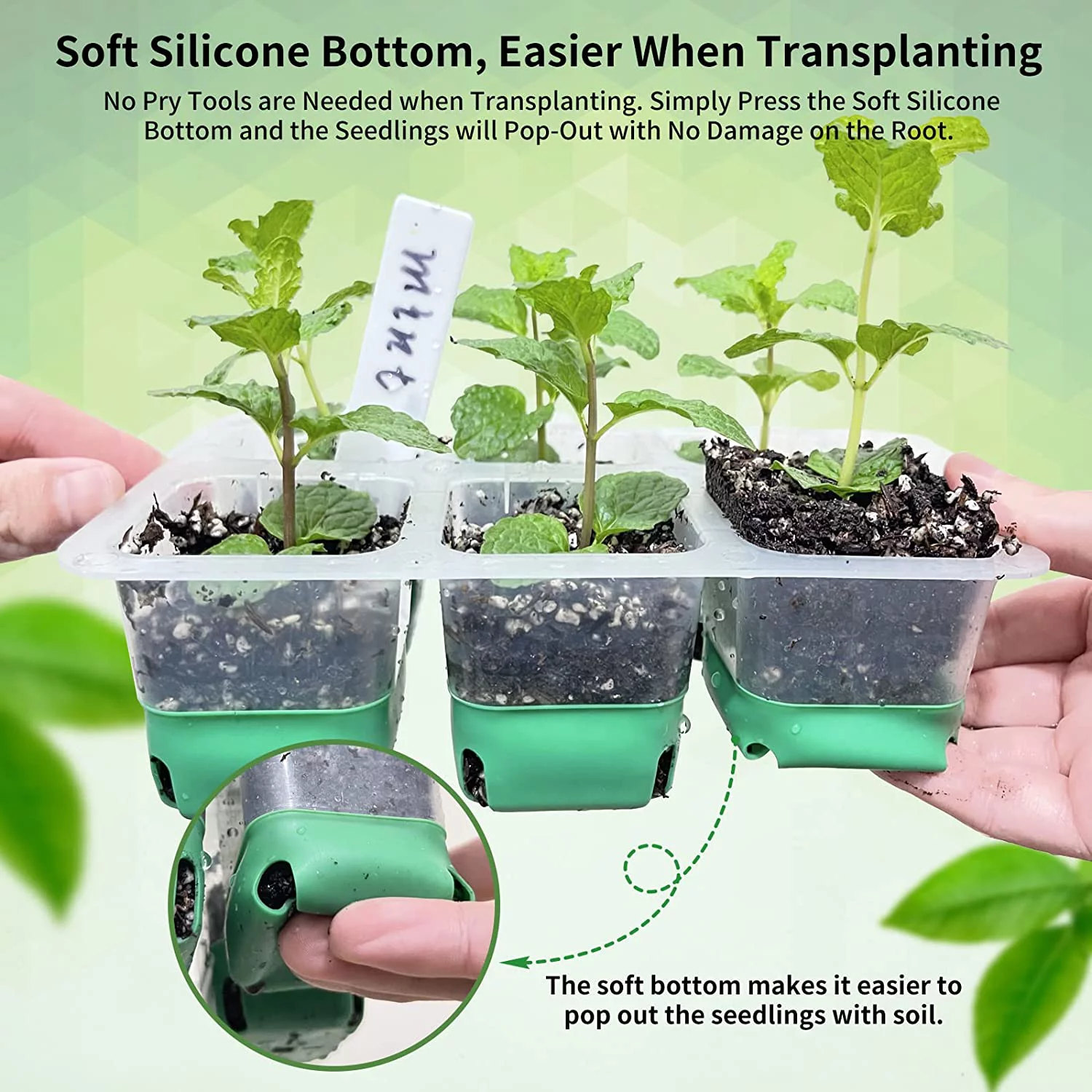 30 XL Cells Reusable Seed Starter Tray with Soft Silicone Cells, 5 Pack Seed Starter Kit for Greenhouse Propagator Station Planting Growing (Clear)