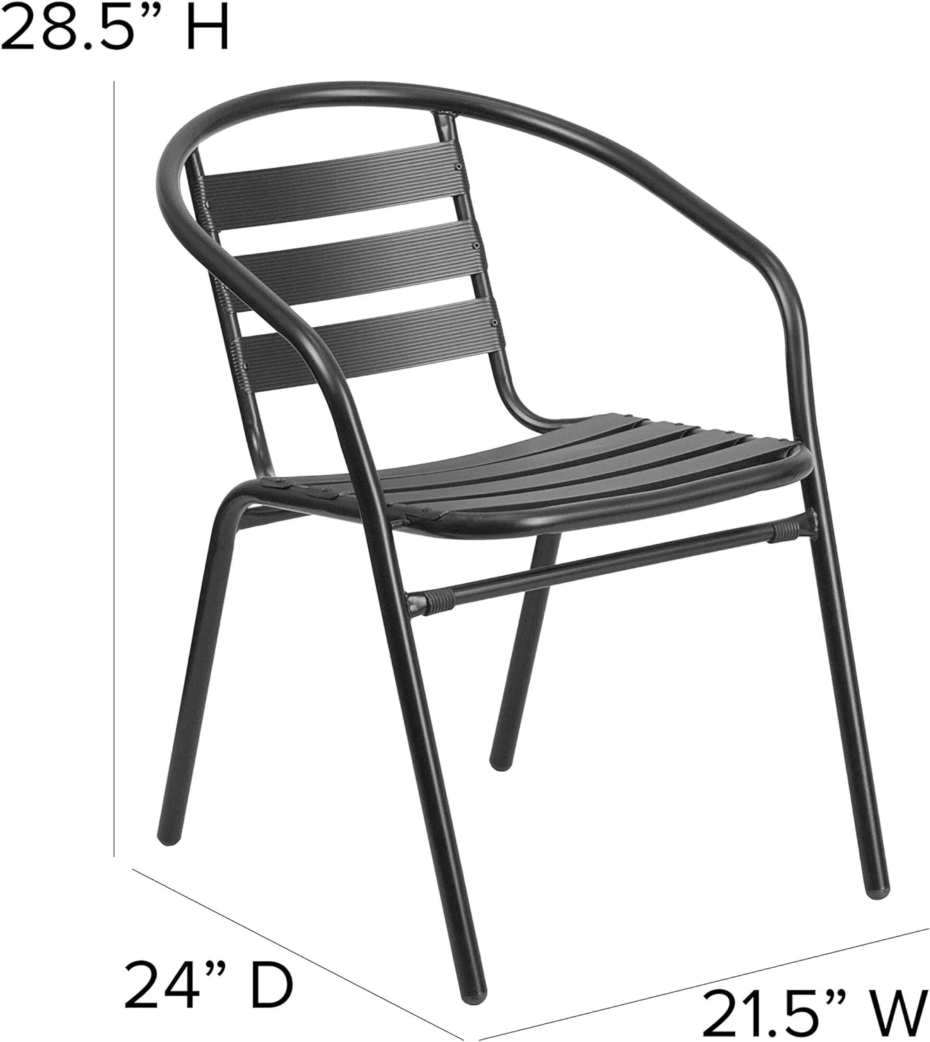 Lila Black Metal Restaurant Stack Chair With Aluminum Slats