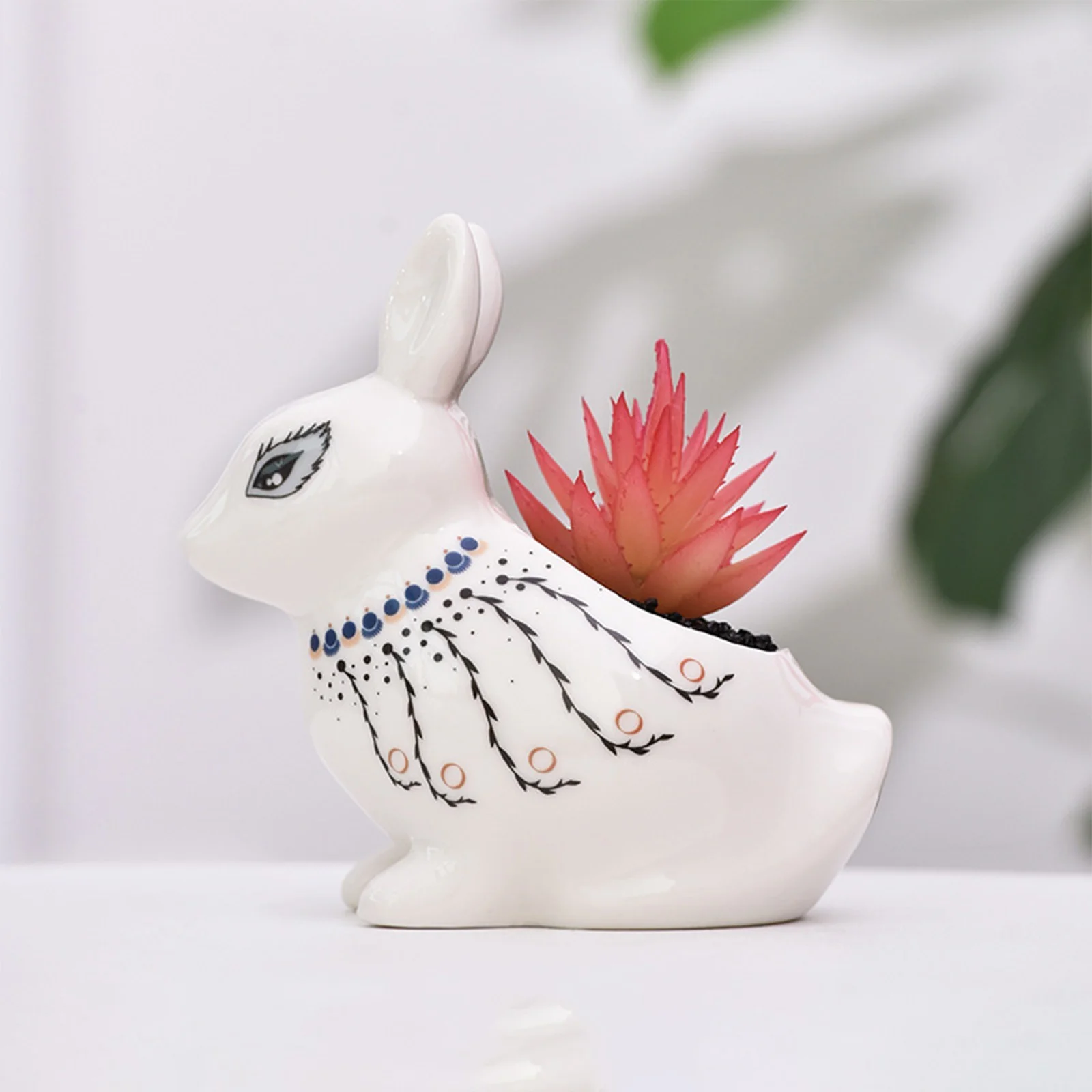 NLLSHGJ Cartoon Animal Flowerpot Creative Fleshy Flowerpot White Porcelain Rabbit Home Ceramic Flowerpot Creative Gardening
