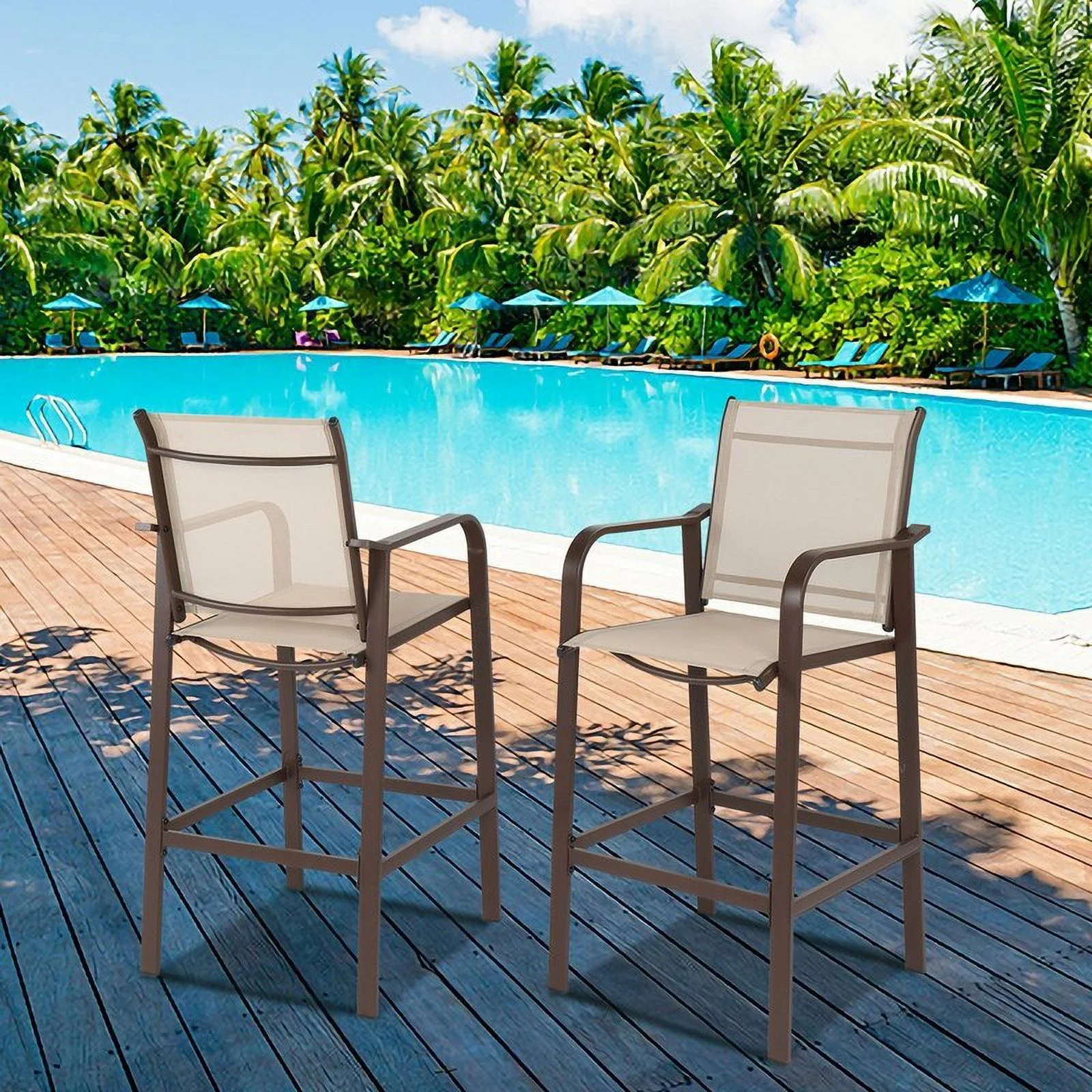 Karlhome Outdoor Cast Iron Bar Dining Chairs (Set of 2)