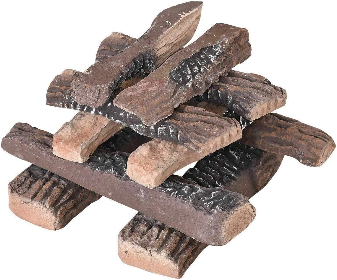 Goplus Ceramic Wood Gas Fireplace Log Set for Ventless, Propane, Gas, Gas Inserts, Vent-Free, Gel, Ethanol, Electric, Indoor, Outdoor Fireplaces and Fire Pits (10 PCS)
