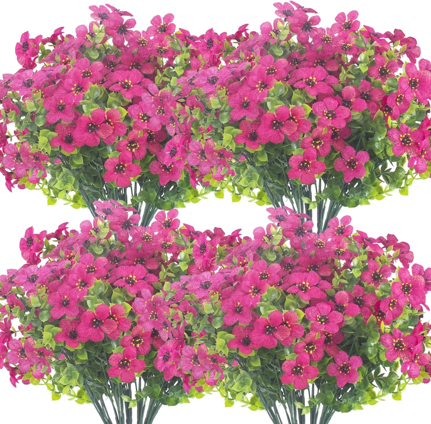 10 Bundles Artificial Flowers UV Resistant Outdoor Plants No Fade Faux Plastic Shrubs Fake Silk Flowers Window Box Garden Porch Home Decoration(Rose)
