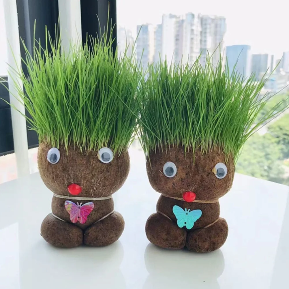 Creative Grow Bag Pot Grass Head Doll Planting Bag Flower Pot Desktop Decor Gift