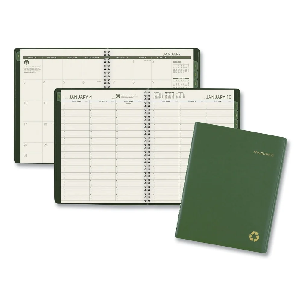 AT-A-GLANCE Recycled 2024 Weekly Monthly Appointment Book Planner Green Large 8