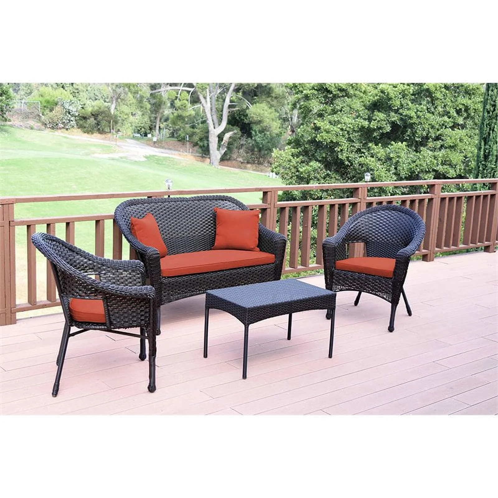 Afuera Living Wicker Patio Chair in Brown and Brick Red (Set of 2)