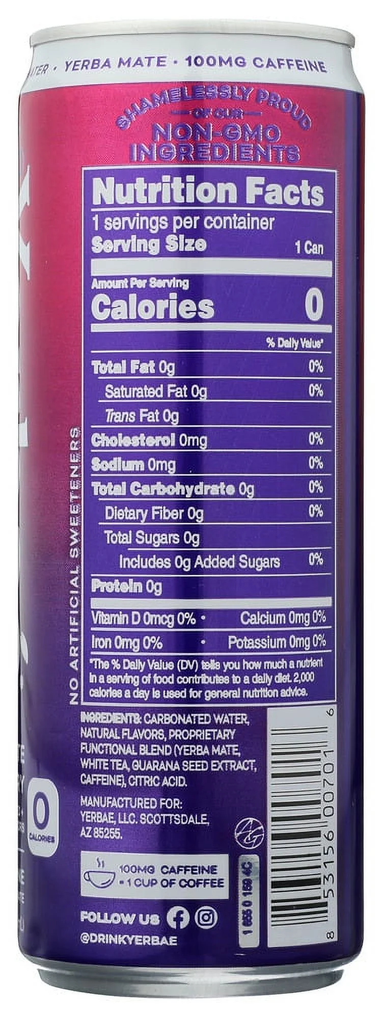 Yerbae Pomegranate Berry Sparkling Water - 12 oz, Case of 12