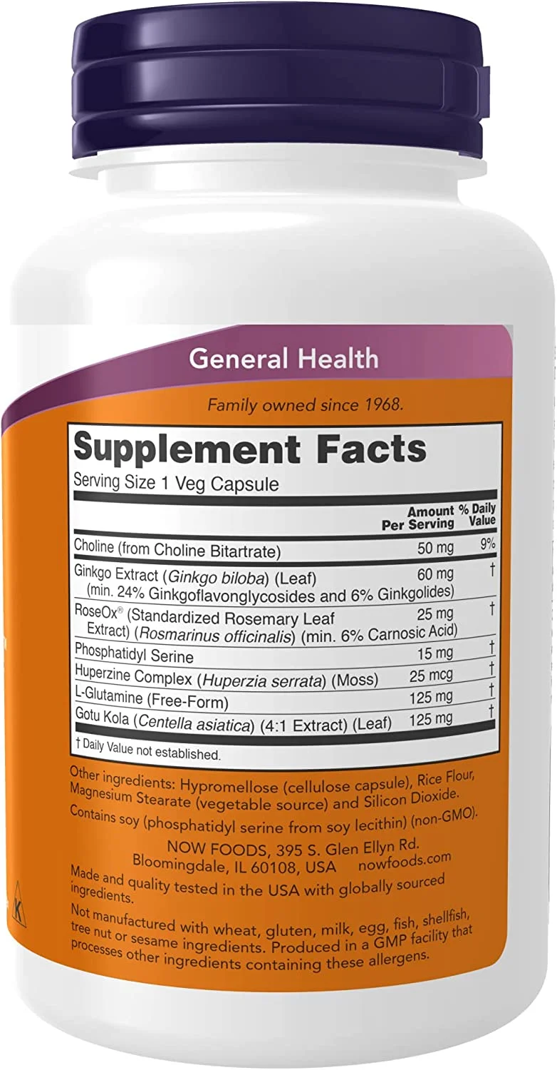 NOW Supplements, Brain Elevate™, Featuring Ginkgo Biloba, RoseOx® and Phosphatidyl Serine, 120 Veg Capsules