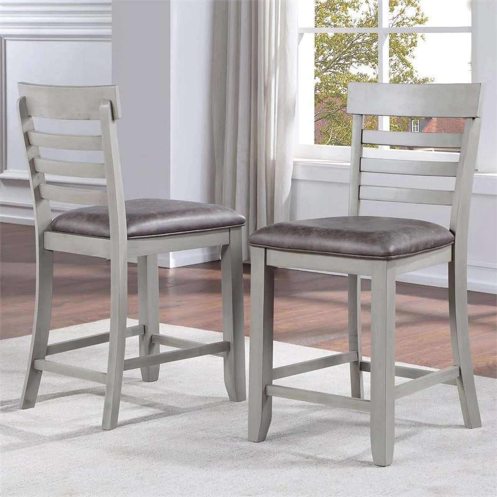 Bowery Hill Contemporaryy Wood Counter Chair in Stone Gray Finish