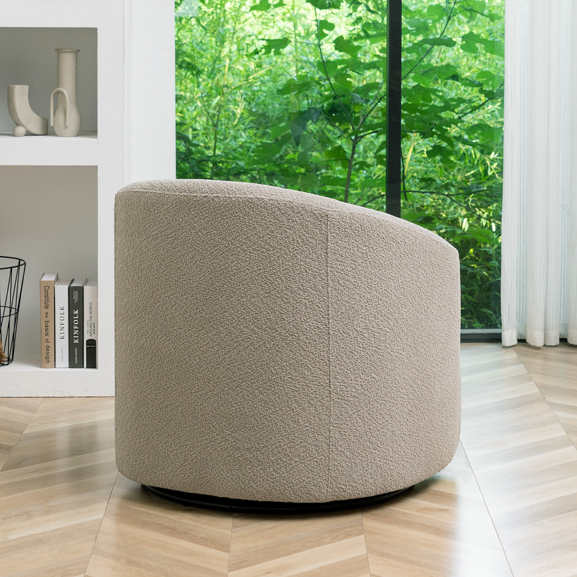KINWELL Boucle Upholstered Swivel Barrel Chair