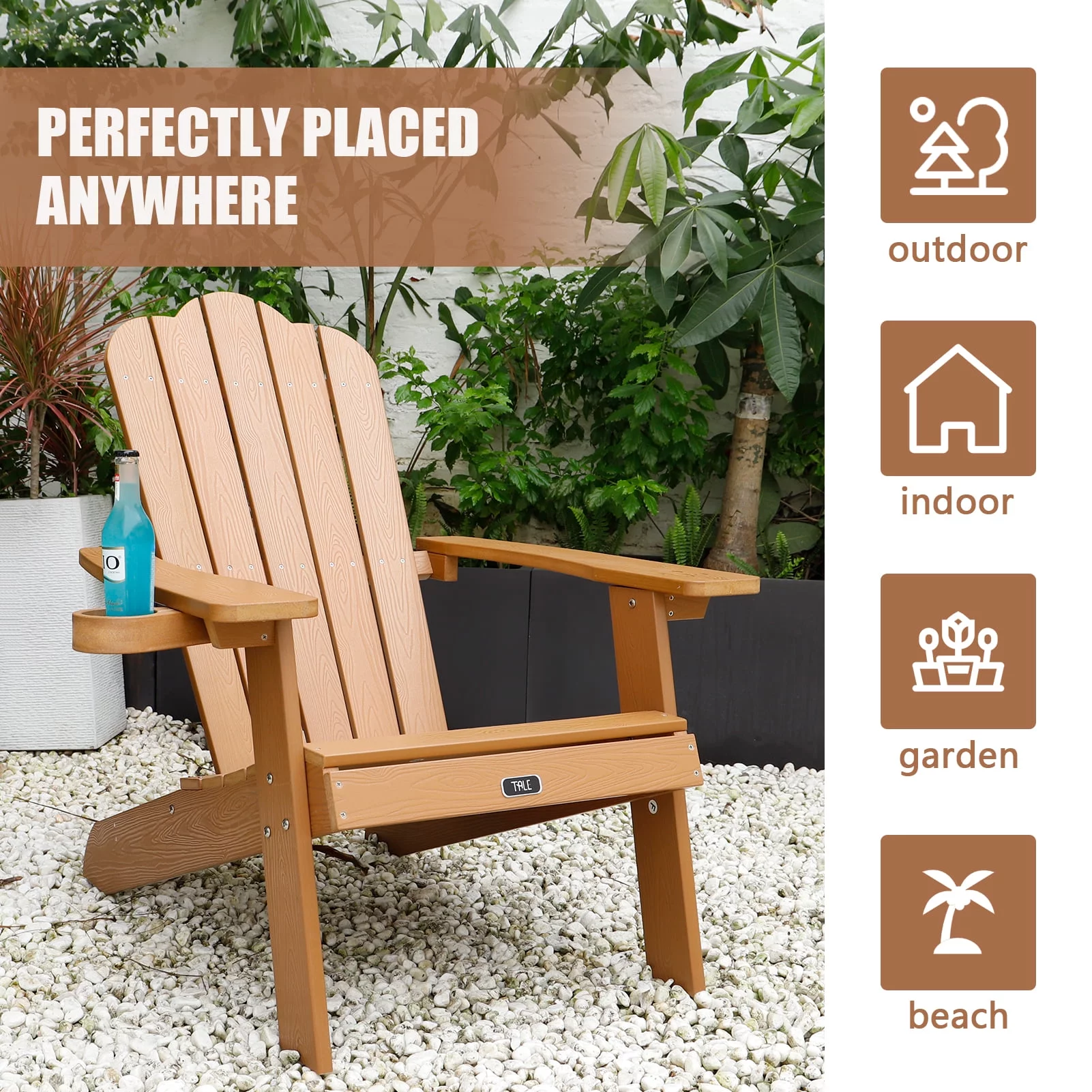 Docooler TALE Adirondack Chair Backyard Outdoor Furniture Painted Seating with Cup Holder All-Weather and Fade-Resistant  Wood for