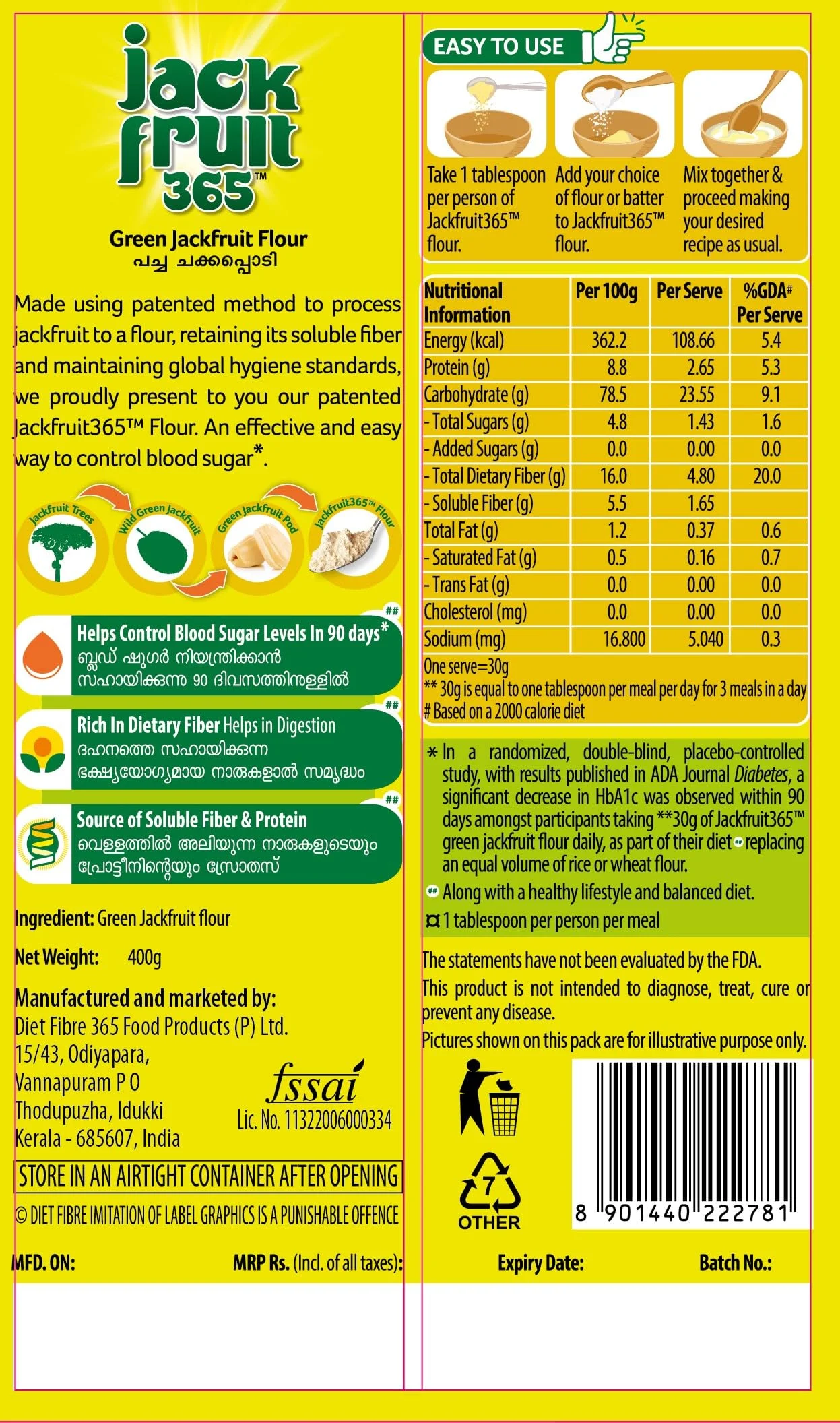Jackfruit365 Green Jackfruit Flour-Helps Control Sugar- 400G