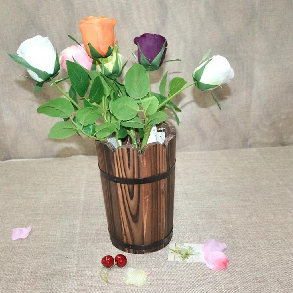 Wooden Barrel Planter, Vintage Pots Planters Boxes Indoor/ Outdoor kitchen and home and garden Patio Decor for Succulent Orchid 32x21cm