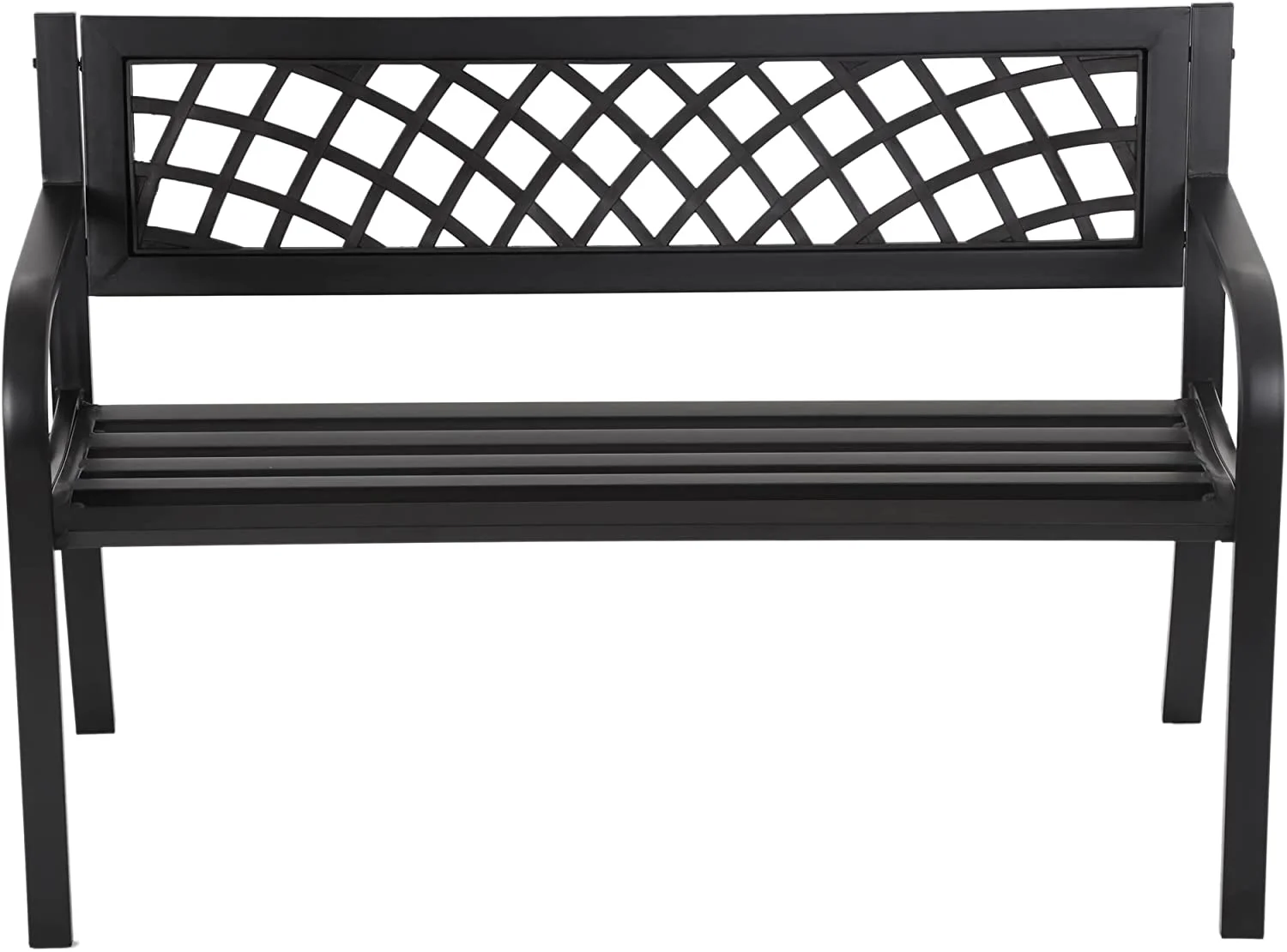 Bench Outdoor Metal Park Benches Cast-Iron Patio Bench with Mesh Pattern Plastic Backrest Armrests for Patio Park Lawn Yard,Black