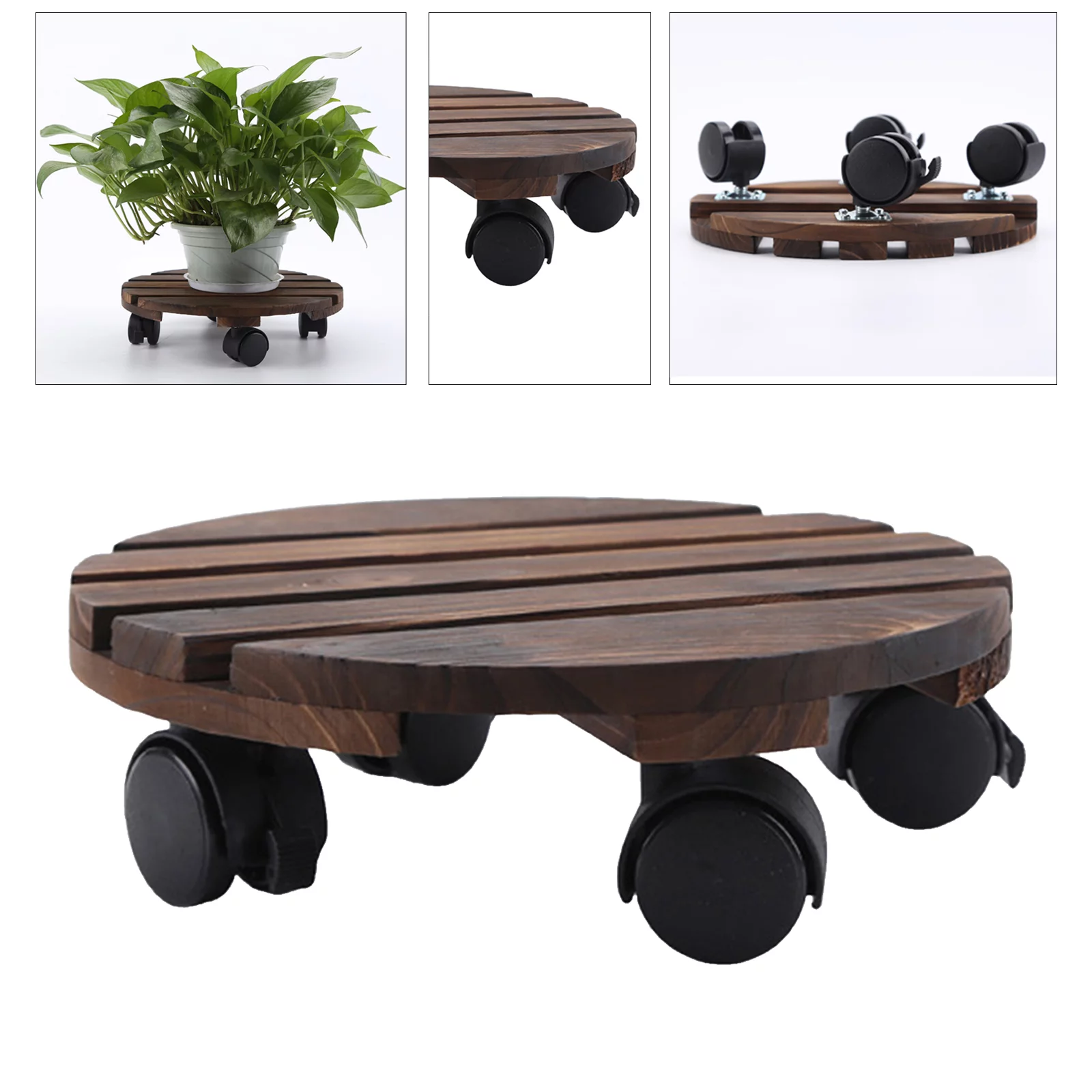 Rolling Plant Stand Round Flower Pot Trolley Stand With Wheels 35cm