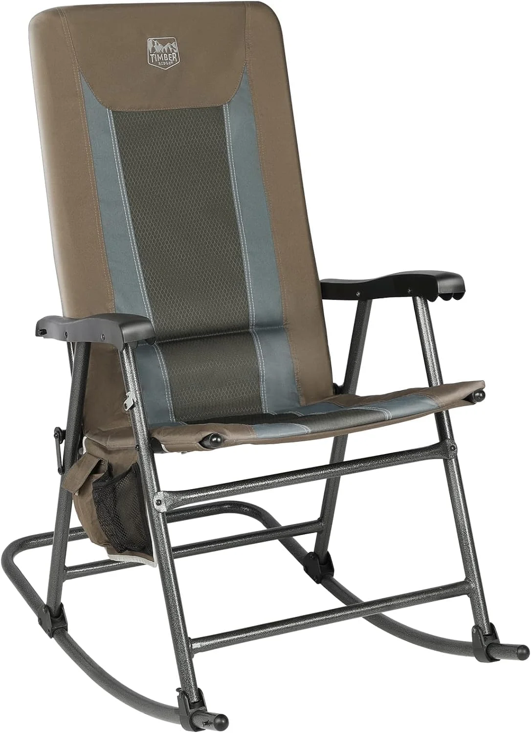 TIMBER RIDGE Padded High Back Folding Rocking Chair with Side Pocket Portable Rocker for Outdoor, Patio, Lawn, Balcony, Heavy Duty Supports 300lbs, New Brown-1 Pack
