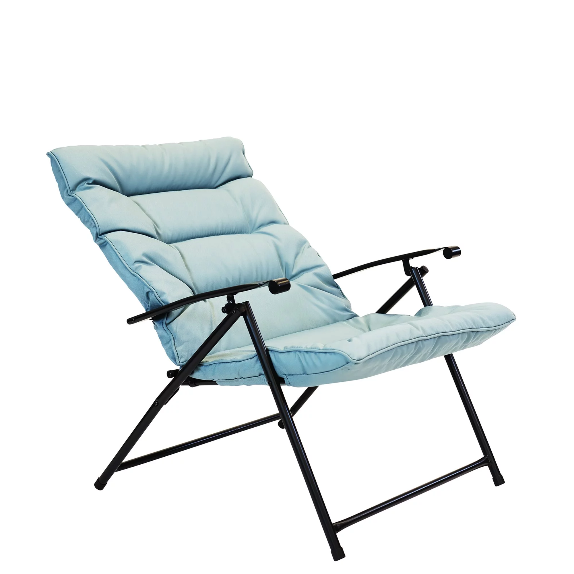Patio Premier 3pc Folding Set with Cushions, Black Frame, Aqua Cushions
