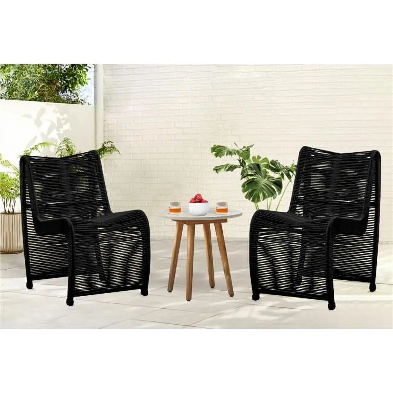 Lorenzo Rope Outdoor Patio Chairs, Black - Set of 2