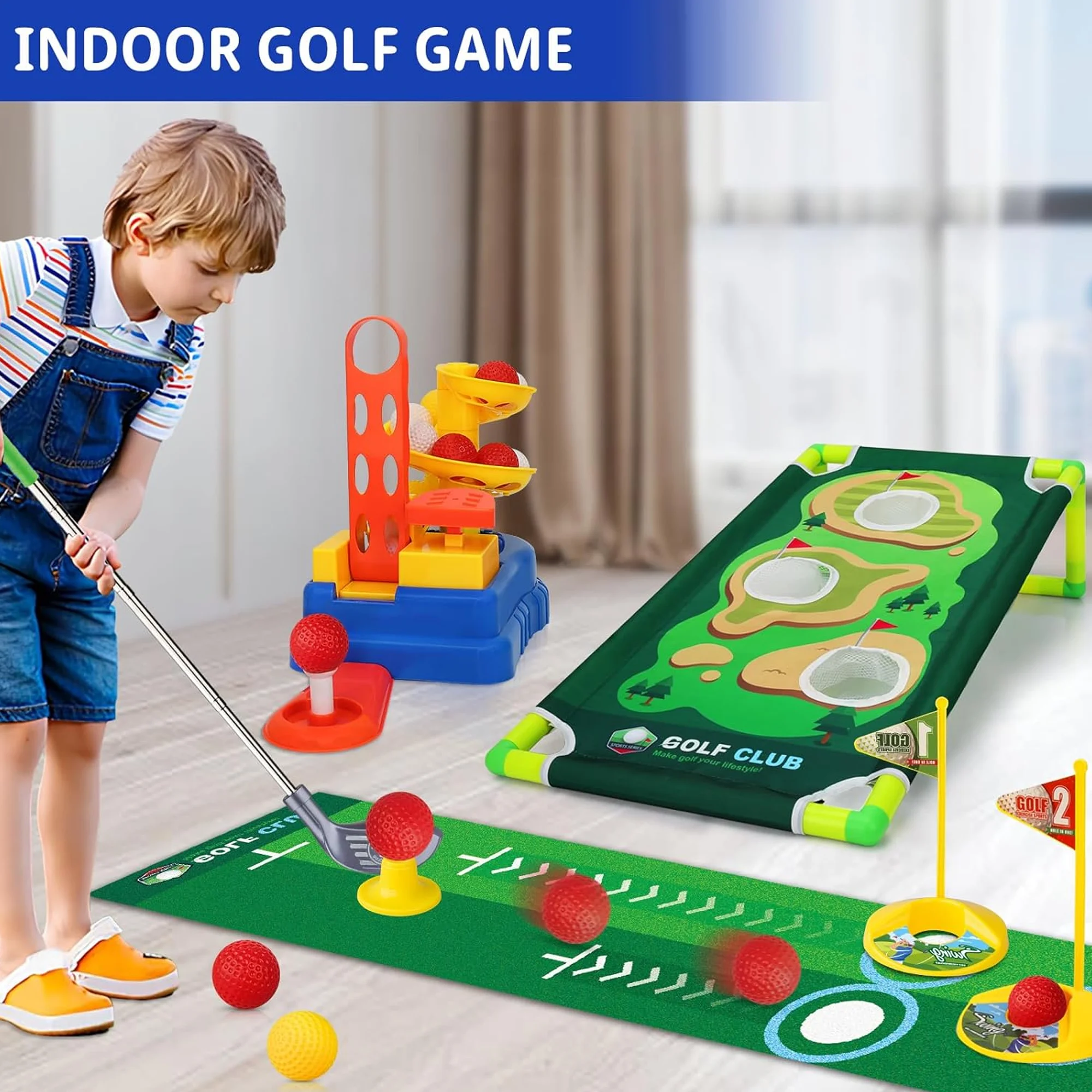 Richgv Toddler Golf Toy Set with Golf Board Putting Mat, Kids Golf Club Outdoor Indoor Sports Toys for Kids 3 4 5 6, Birthday Christmas Boys Girls Gifts