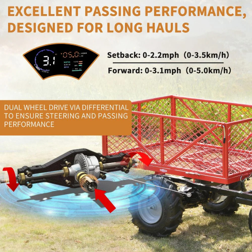 Buumin Wheelbarrow Utility Cart Electric Powered Cart 48V28Ah 500W Capacity 500lbs (230kg) Material Hauler 1000lbs Towing