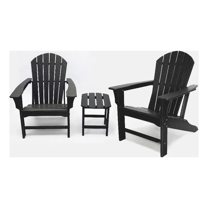 LuXeo Hampton 3-Piece Outdoor Contemporary Plastic Adirondack Set in Black