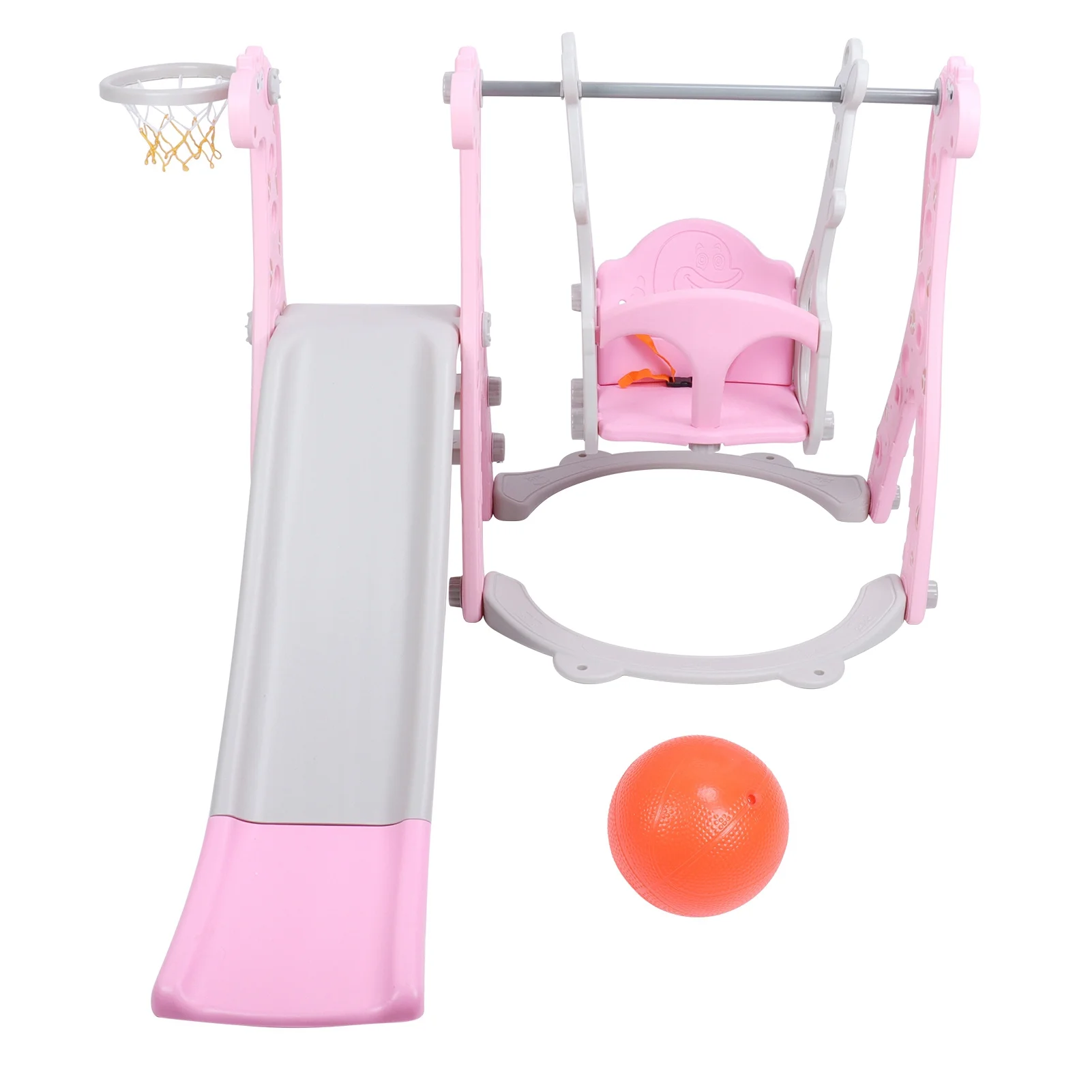 Bummin Toddler Climber Swing Set with Basketball Hoop Outdoor Indoor Children Play Slide SetPink