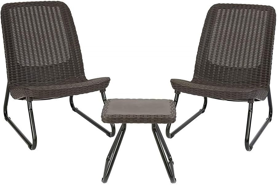 YANRUI Rio 3 Piece Resin Wicker Patio Furniture Set with Side Table and Outdoor Chairs, Brown