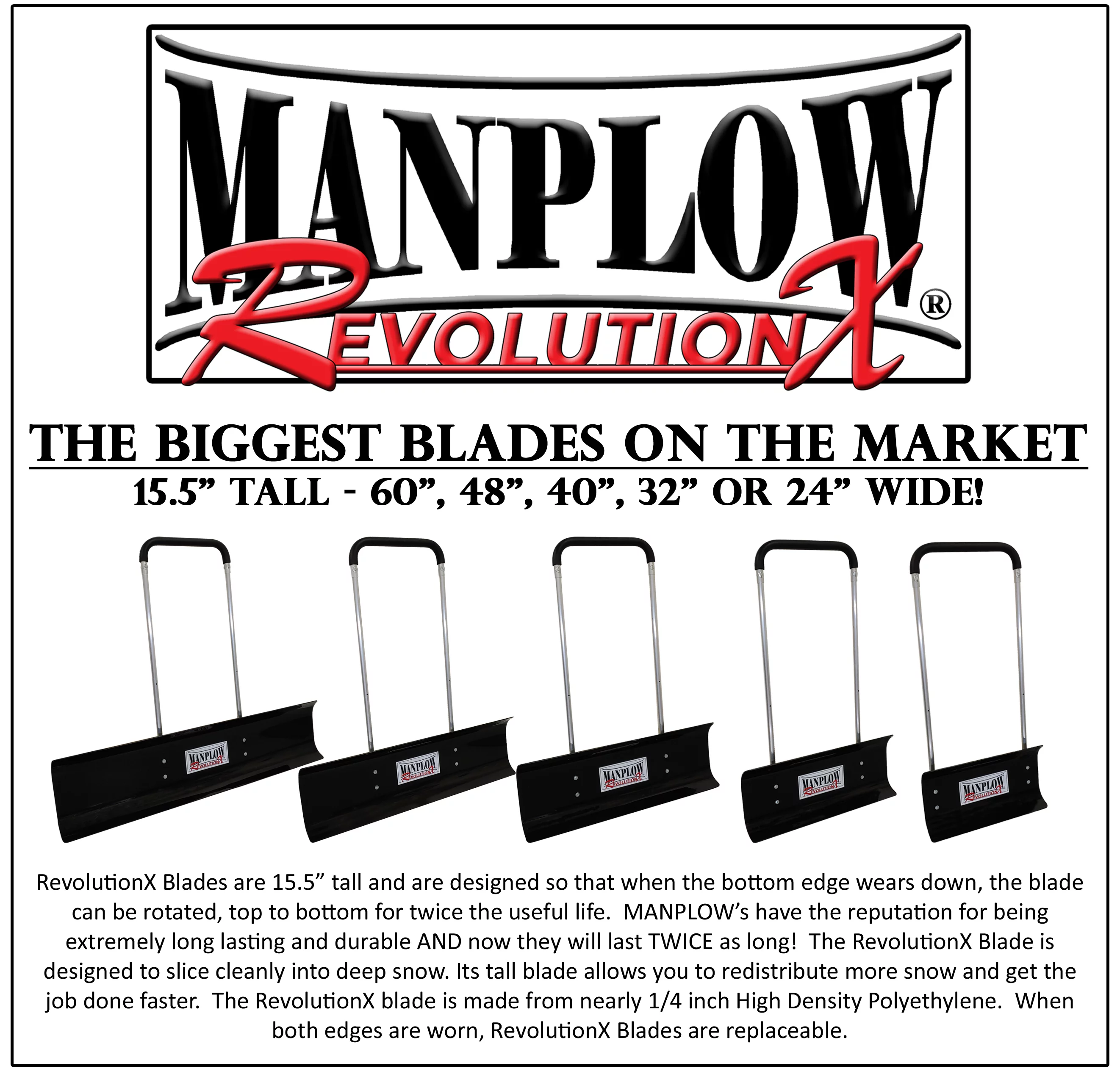 MANPLOW RevolutionX Snow Pusher with U Handle (60 Inch)
