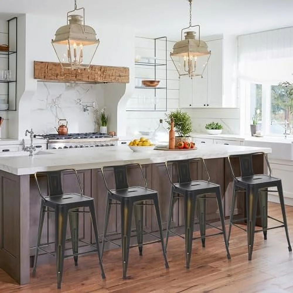 QYFZBIM Modern Industrial Metal Stool [Set of 4] for Indoor/Outdoor Dining Chair (26"  Low Back White)