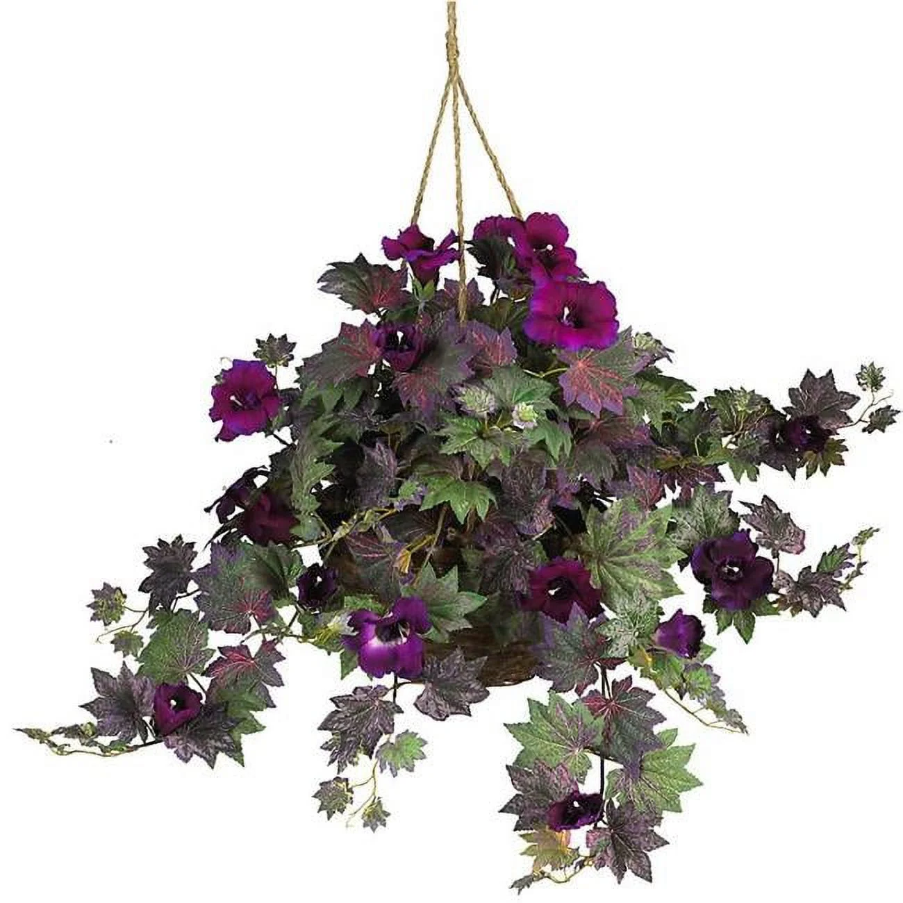 Morning Glory Silk Hanging Basket- Purple