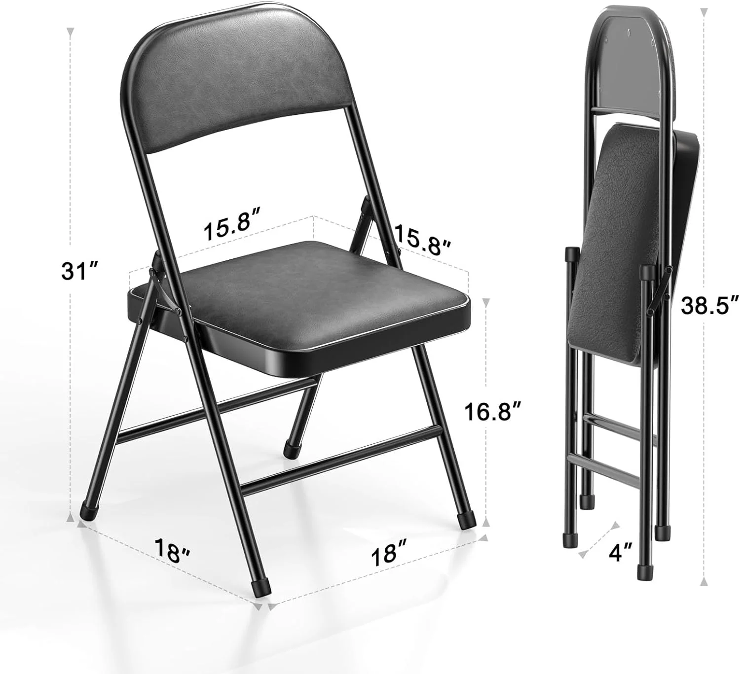 4 Pack Folding Chairs with Padded Cushion and Back, Padded Folding Chairs for Home and Office, Indoor and Outdoor Events (Black, 4 Pack)