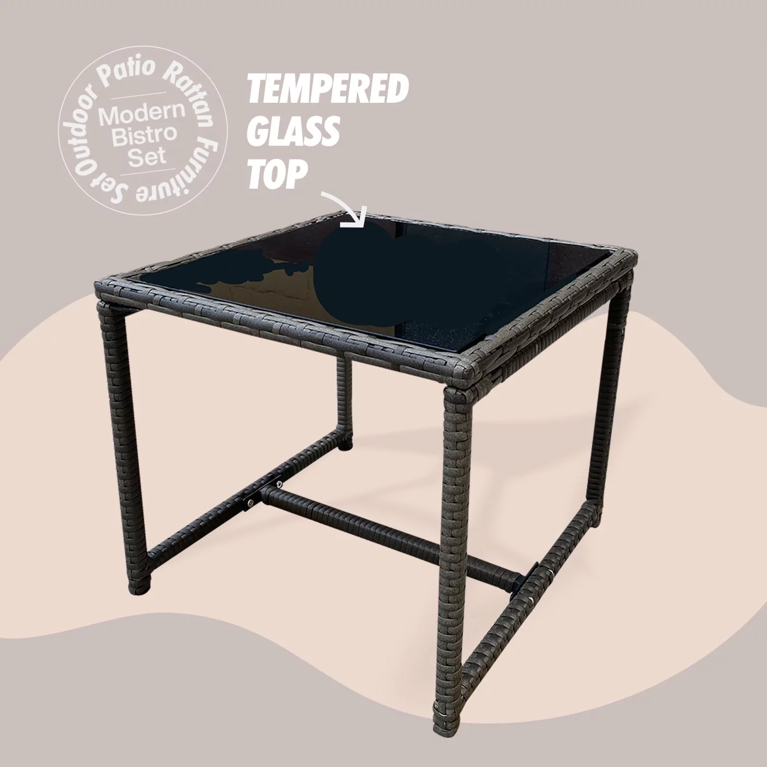 Grace 3-Piece Modern Rattan Patio Furniture Set -Two Plush Cushioned Chairs With Solid Glass Coffee Table - Light Blue