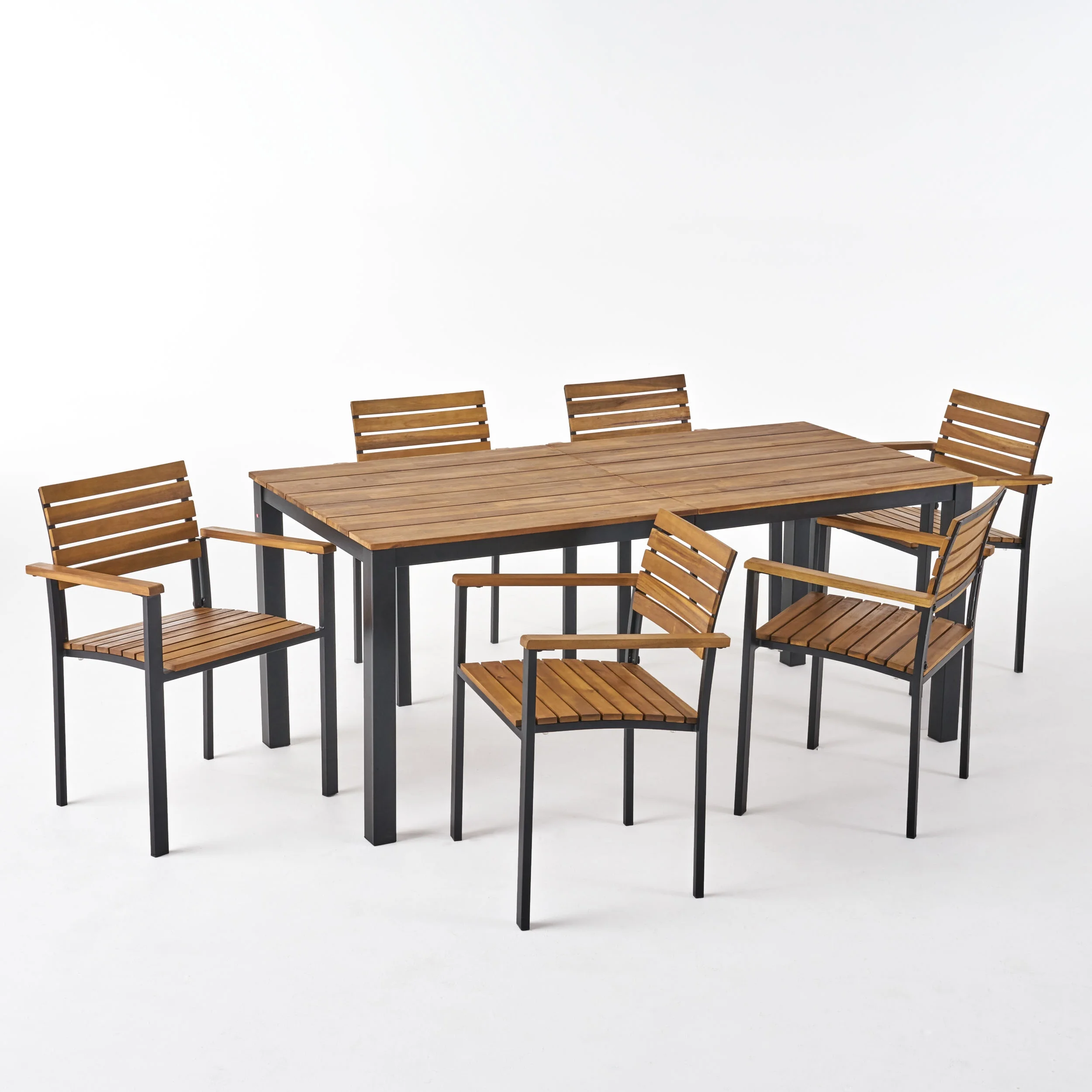 Noble House Florence 7 Piece Wood Top Patio Dining Set in Teak and Black