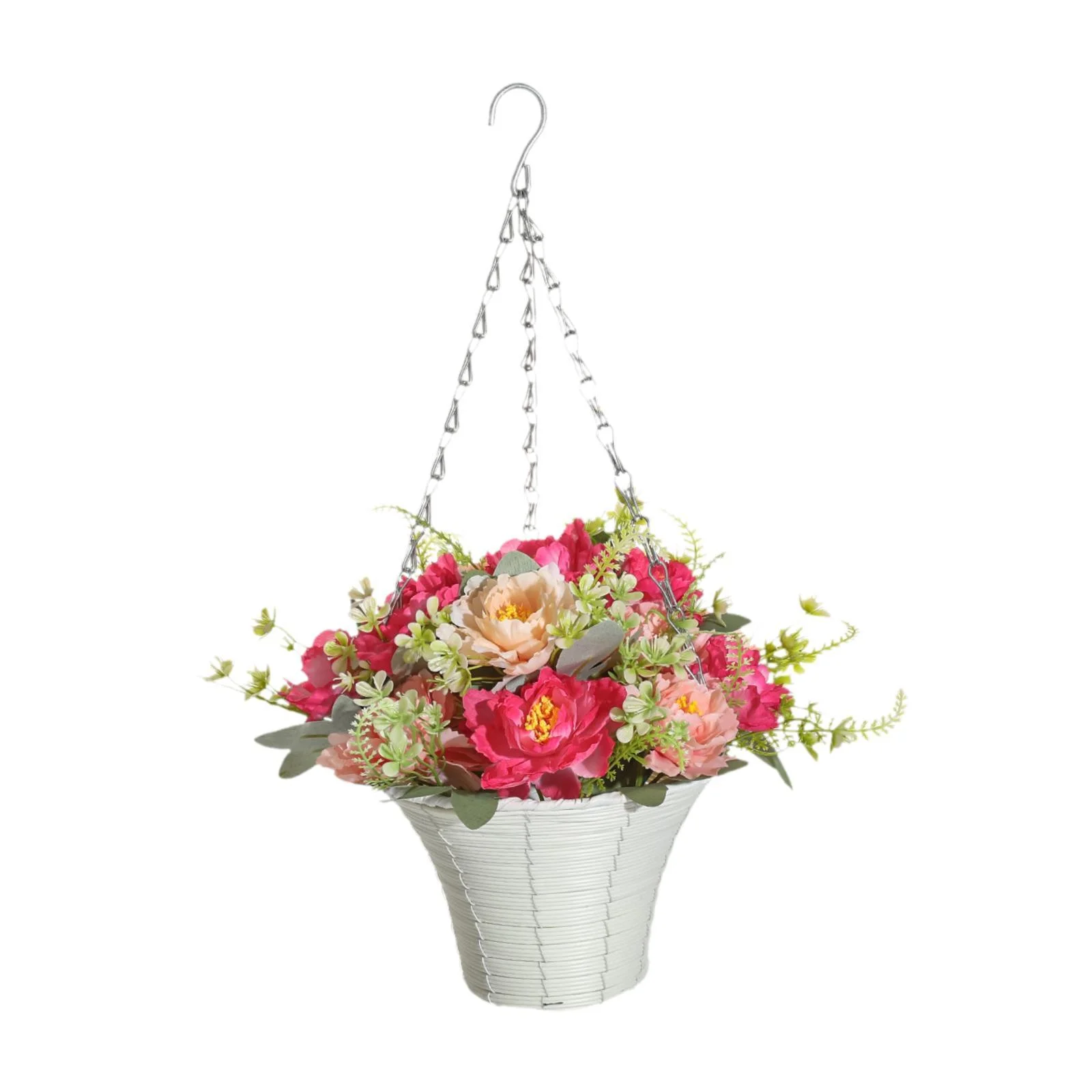 jicheng Artificial Hanging Flowers in Basket Chain Flower Pot for Garden Spring Lawn E