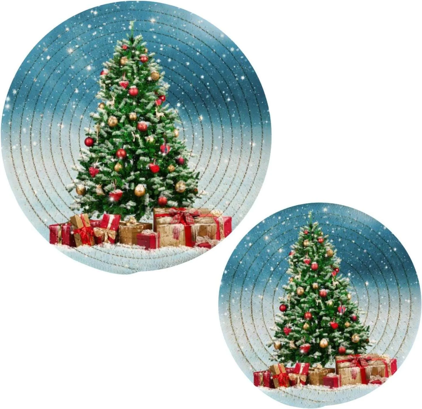 Christmas Tree Snowflake Potholders Set Trivets Set 2 PCS, Winter Snow Landscape Pot Holders for Kitchen, 100% Cotton Woven Hot Pads Trivets Set for Kitchen Heat Resistant, 7.09