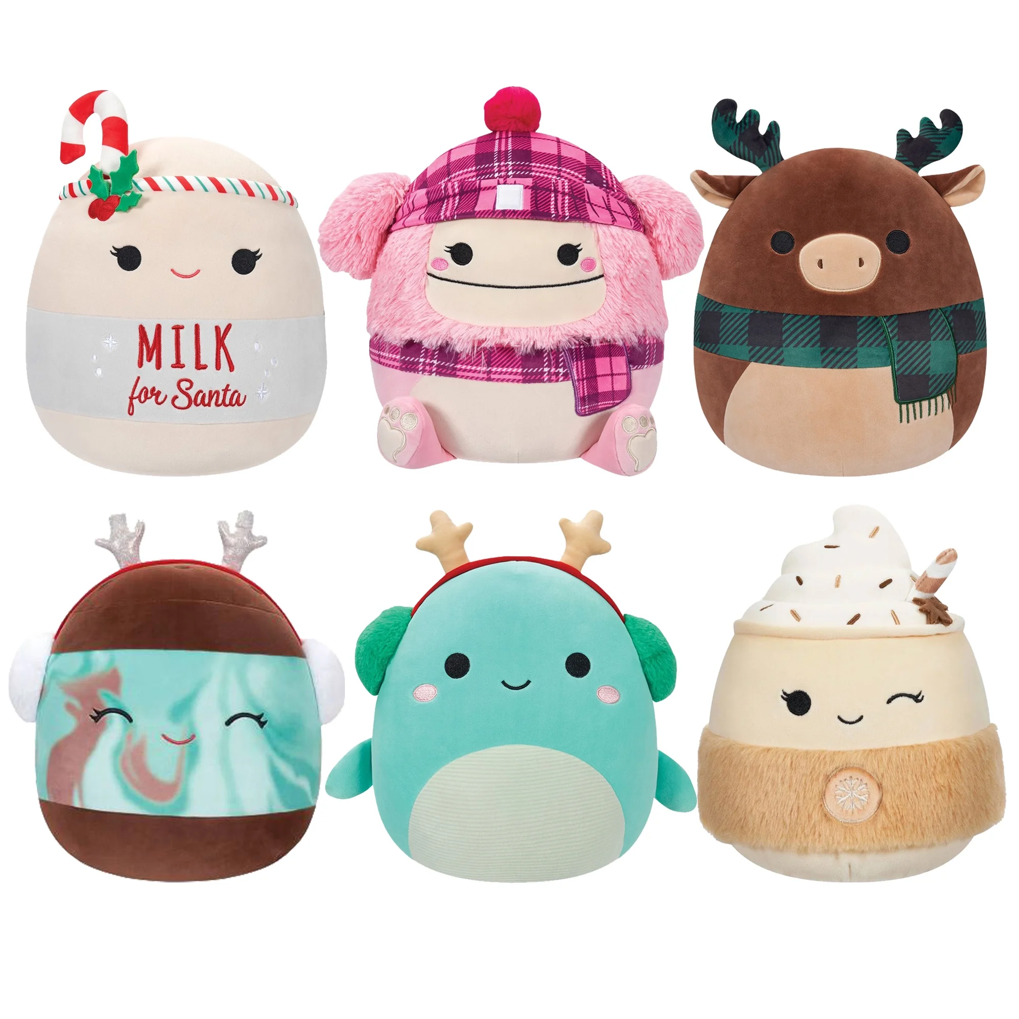 Squishmallows Christmas 5 Inch Set of 6 Brina Bigfoot, Joyce, Revna, Arlene, Buford, Brina, Nessie