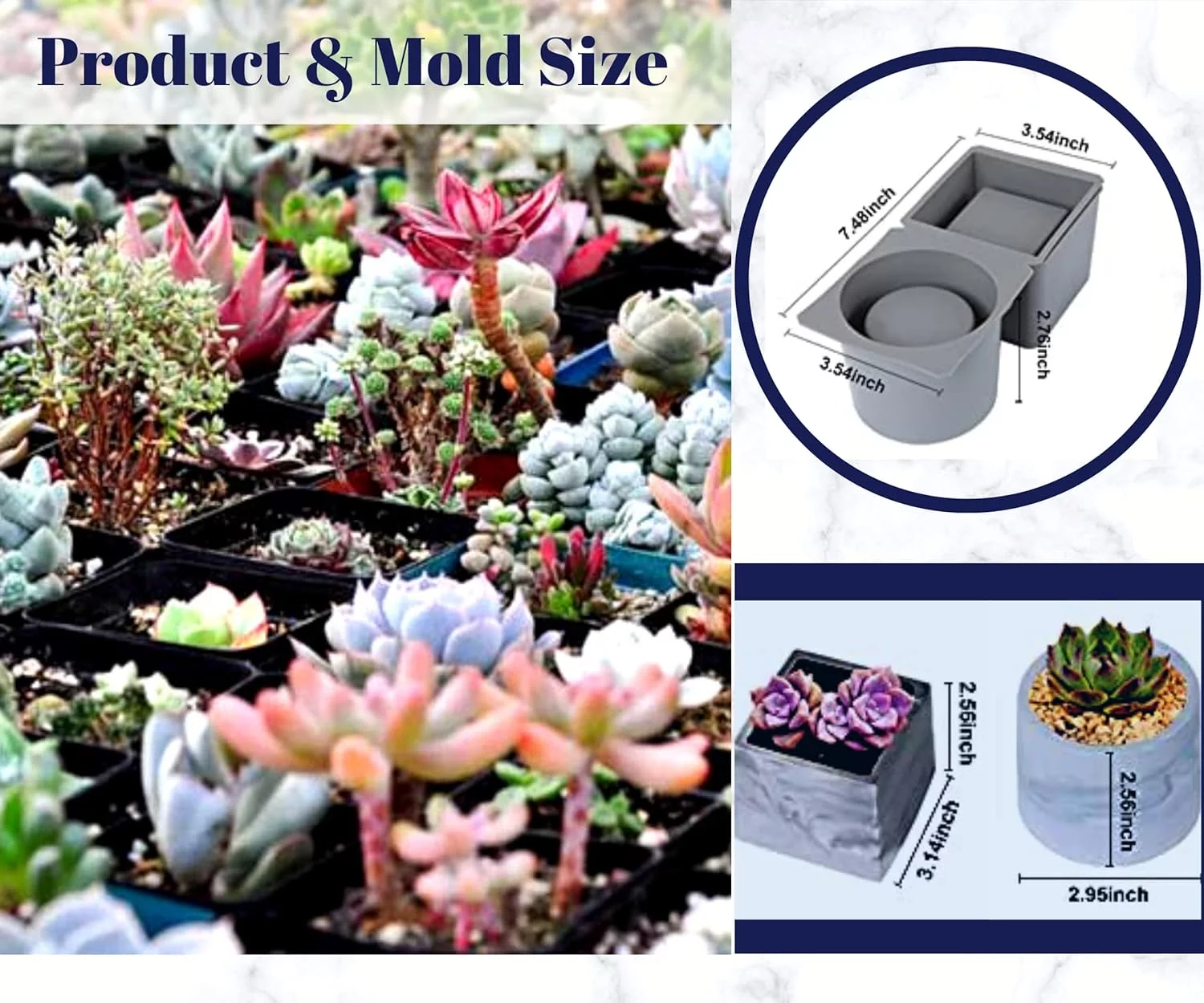 Of Silicone Planter Mold | Square And Round Shape Molds For Concrete Planters | Concrete Molds For Small Succulents & Flower Pots | Concrete Planter Molds In Gray & 3.15 X 2.75