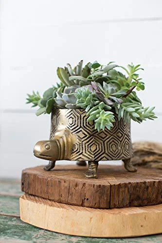 Accent Decor Metal Tommie Turtle Planter Pot Antique-Gold