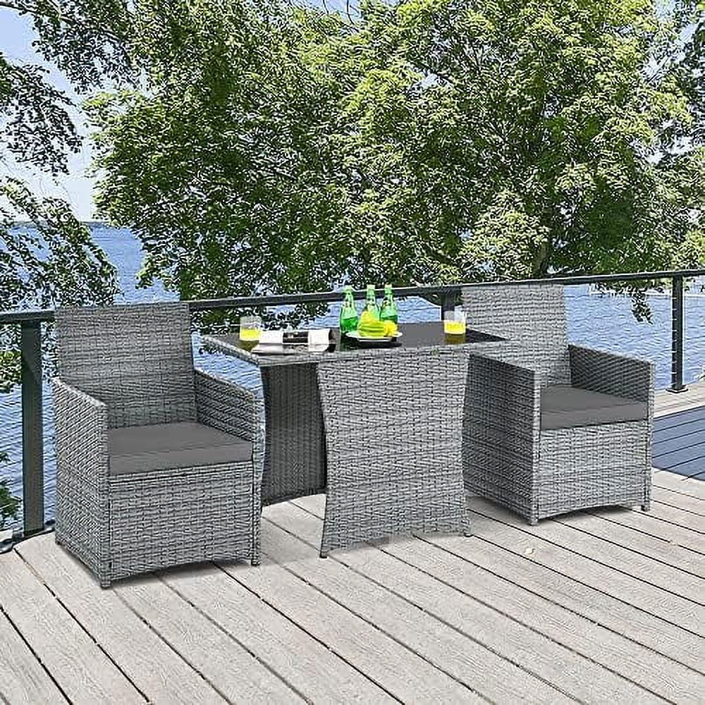 HYHBIBOOM 3 Pieces Patio Rattan  Set  Outdoor Wicker Conversation Set with Sponge and Coffee Table  Cushioned Dining Bistro Chair Set for Patio Garden Backyard Pool  White