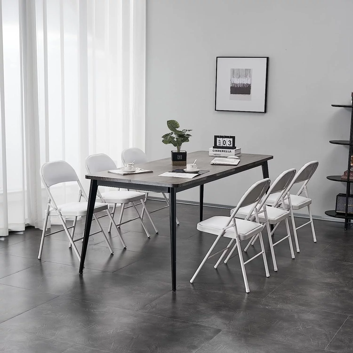 Vebreda Folding Chair (4 Pack) Vinyl Padded Seat Metal Frame Home Office, White