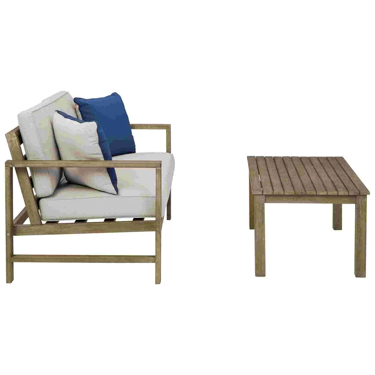 2 Piece Outdoor Loveseat and Table with Fabric Cushions Brown - Saltoro Sherpi