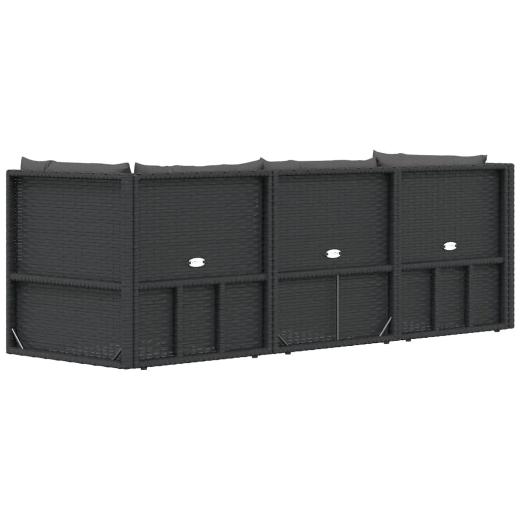 Dcenta 3 Piece Patio Set with Cushions Black Poly Rattan