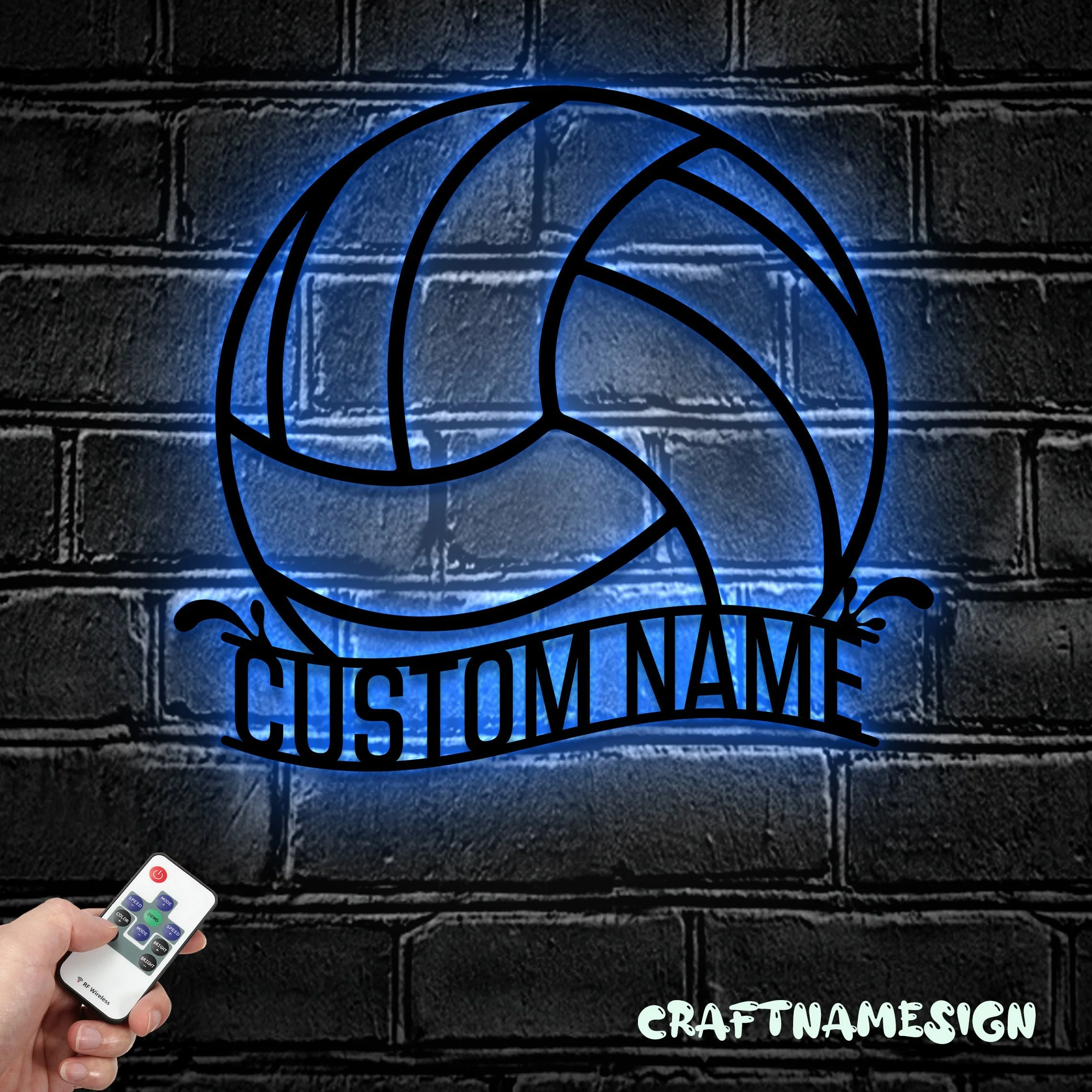 Craftnamesign Custom Water Polo Ball Metal Wall Art LED Light, Personalized Player Name Sign